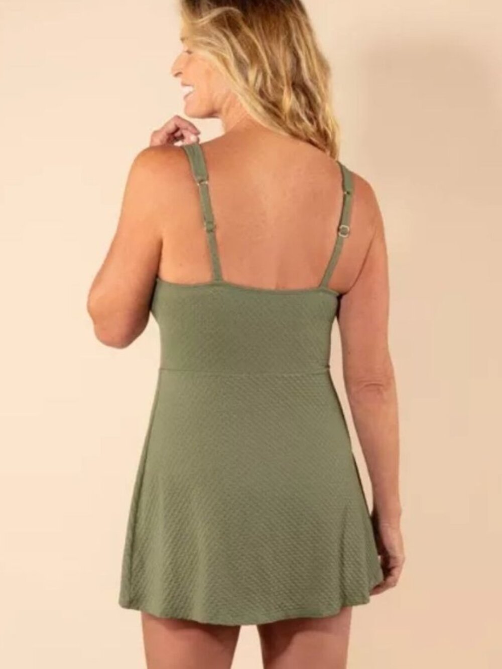 NEW Lands’ End V-Neck Textured Shirred One Piece Swimdress - Green - Size Small - Picture 2 of 10